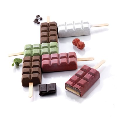 SET 2 PCS WHITE SILICONE MOULD CHOCOSTICK 92 X 48 H 24 MM + TRAY + 50 STICKS