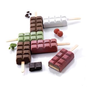 SET 2 PCS WHITE SILICONE MOULD CHOCOSTICK 92 X 48 H 24 MM + TRAY + 50 STICKS