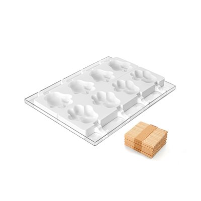 SET 2 PCS WHITE SILICONE MOULD PATA 89 X 84 H 24 MM + TRAY + 50 STICKS