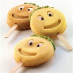 SET 2 PCS WHITE SILICONE MOULD MR FUNNY SMILE ¯83 MM H22,5 MM + TRAY + 50 STICKS