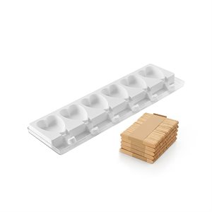 SET 2 PCS WHITE SILICONE MOULD HEART-IC 55X68 H 18 MM + 2 TRAYS + 100 STICKS