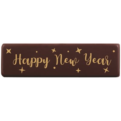 Rectangles dark choc Happy new year stars 7x2 cm