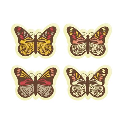 ASSORTMENT OF BUTTERFLIES, 4 DESIGNS, WHITE CHOC, 208 PC