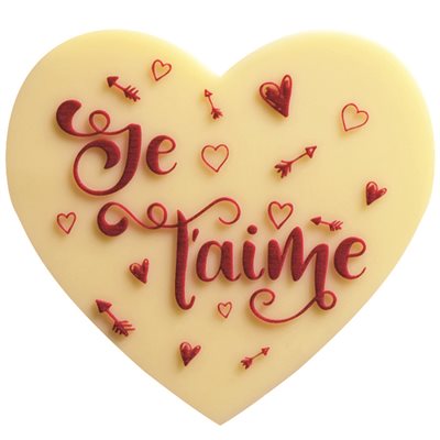 Hearts dark choc embossed Je t'aime 5.85x5.4 cm