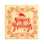 Squares white choc Season's greetings 3.5 cm