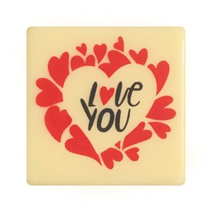 Squares white choc Love you 3 cm