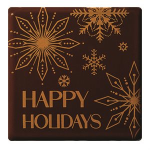 SQUARES DARK CHOC HAPPY HOLIDAYS 3.5 CM