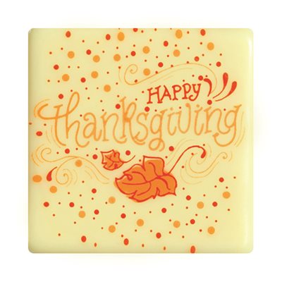 Squares white choc Happy Thanksgiving 4 cm