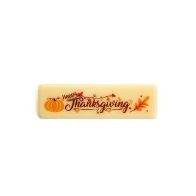 HAPPY THANKSGIVING RECTANGLE, WHITE CHOCOLATE, 2.8 IN X 0.8 IN, 110 PCS
