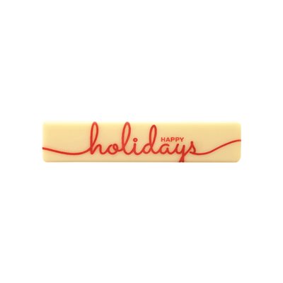 RECTANGLES WHITE CHOC HAPPY HOLIDAYS 7X1,5 CM
