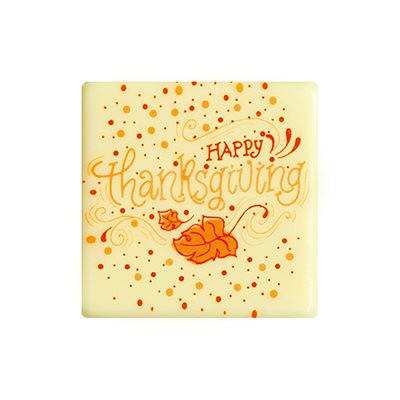 HAPPY THANKSGIVING SQUARES, WHITE CHOCOLATE, 1.5 X 1.5 IN, 96 PCS
