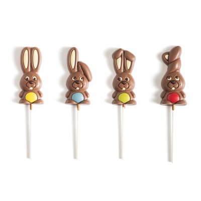 WRAPPED EASTER FUNNY BUNNIES, CHOCOLATE LOLLIPOPS, 36 PCS