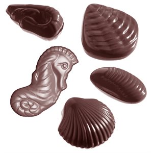 CHOC. MOLD SEAFRUIT ASSORTED 8 FIG 27.5X17.5X2.4CM