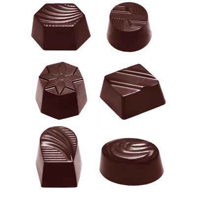 CHOC. MOULD ASSORTMENT SMALL 6 FIG 27.5X17.5X2.4CM
